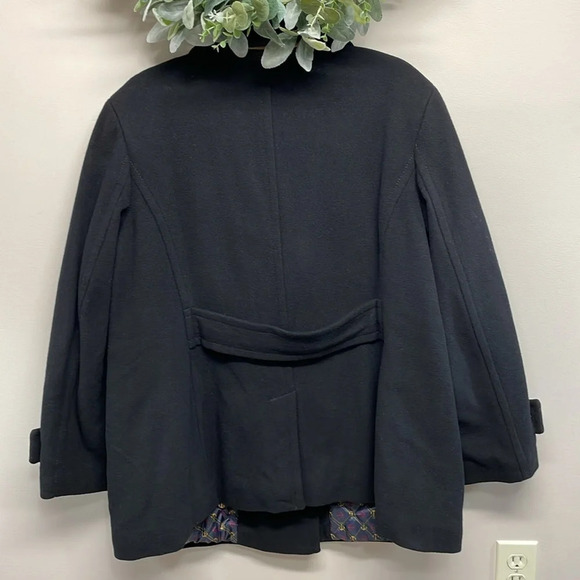 Lands’ End Wool Cashmere Blend Double Breast Peacoat  Black Quilted Lini… - Picture 4 of 15